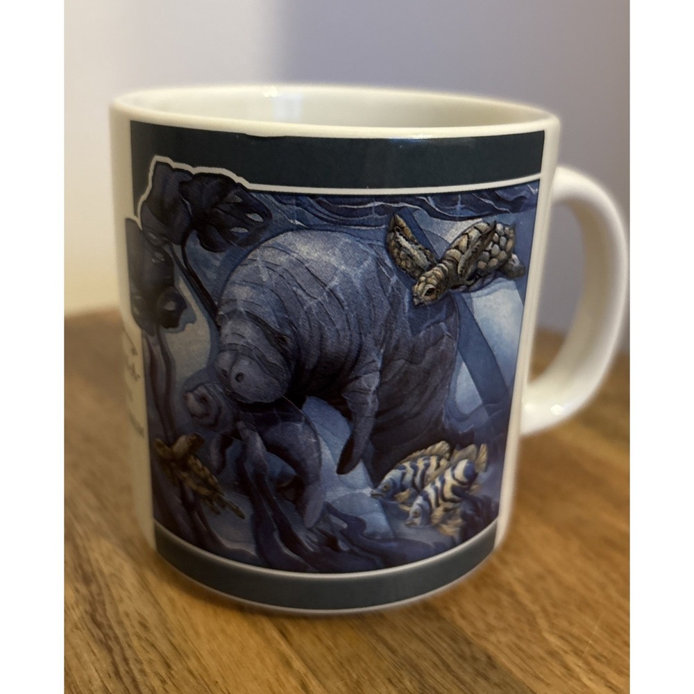 Vintage Columbus‎ Zoo Manatee Mug Judy Bergsma Polar Graphics 1997 Blue Ceramic